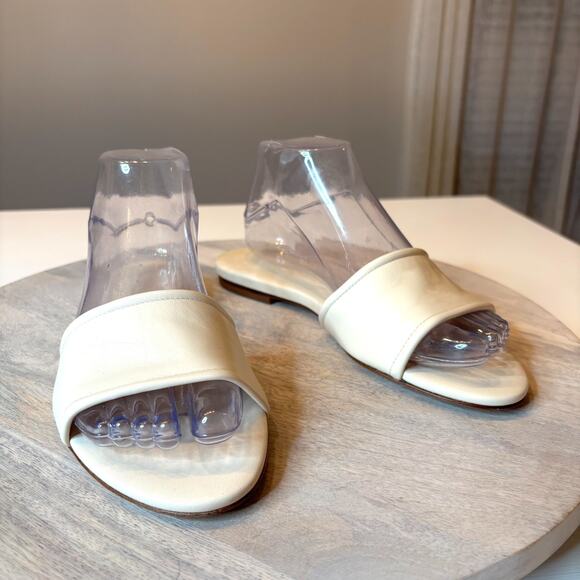 Aeyde Cloe Slide Sandals Cream Nappa Leather Flat Slip On Made In Italy 38 - Picture 1 of 7